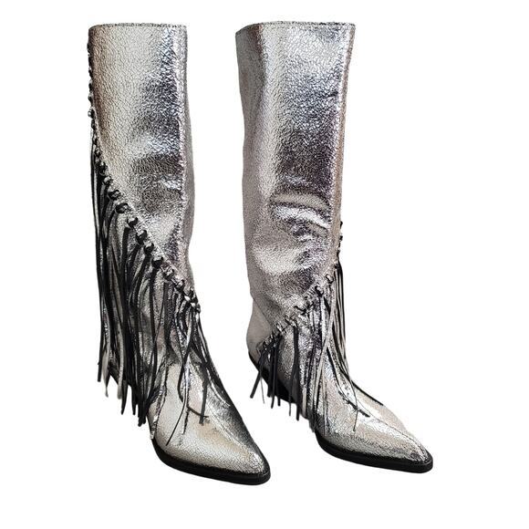 RAYE Jackson Western Boots Metallic Silver Size 6.5 RAYE-WZ2499 Fringe Tasseled - Picture 4 of 16
